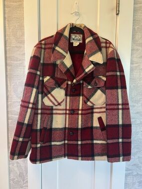 VTG 70s Woolrich Plaid Wool Jacket‎ Heavy Flannel Chore Coat Mens L Sherpa Rare